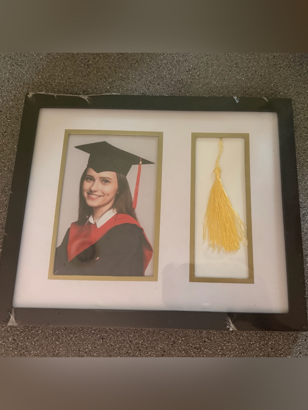Black Photo Frame with Gold-Trim Mat and Yellow Tassel Display-